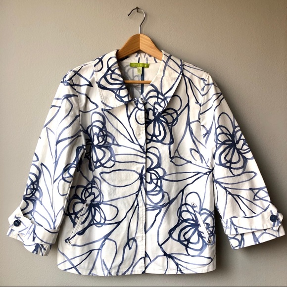 Sigrid Olsen Jackets & Blazers - Sigrid Olsen White&Blue Cotton Jacket with Pockets